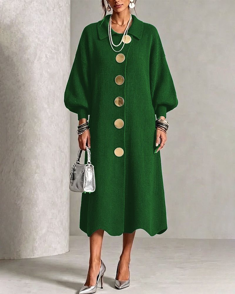 Women's Oversized Lantern Sleeve Knit Midi Dress