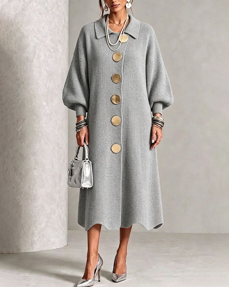 Women's Oversized Lantern Sleeve Knit Midi Dress