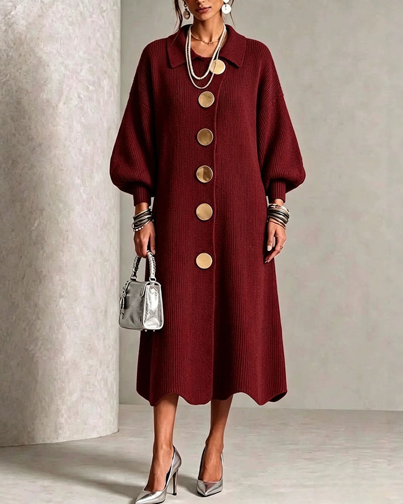 Women's Oversized Lantern Sleeve Knit Midi Dress