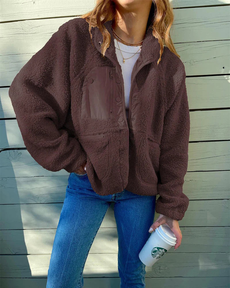 Women's Sherpa Zip Fleece Jacket – Coffee