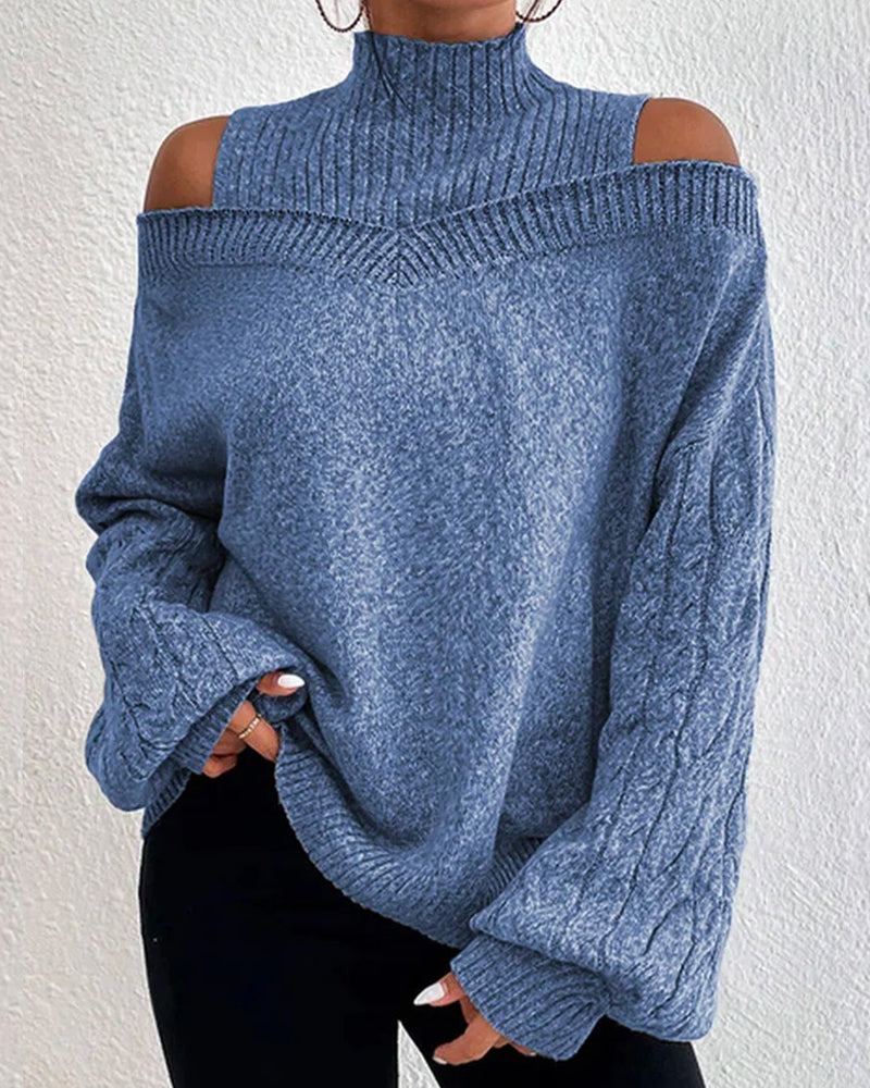 Women's Off-Shoulder Casual Turtleneck Sweater – Blue