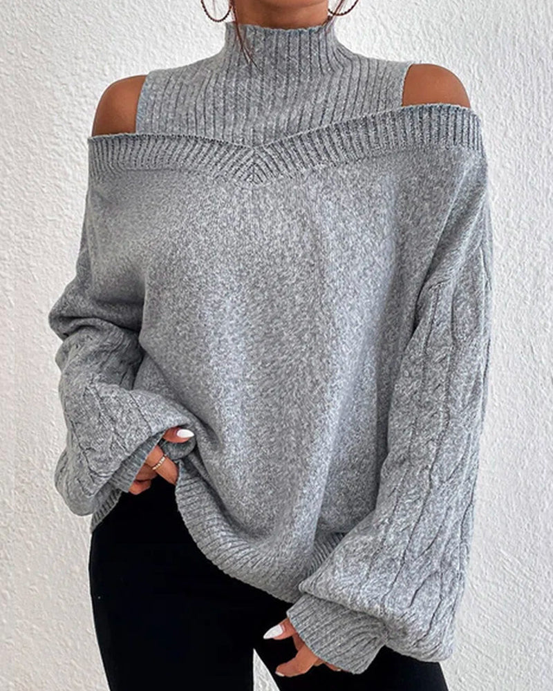 Women's Off-Shoulder Casual Turtleneck Sweater – Gray