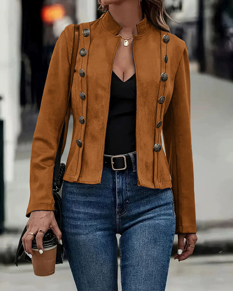 Women's Vintage-Style Open-Front Faux Suede Jacket