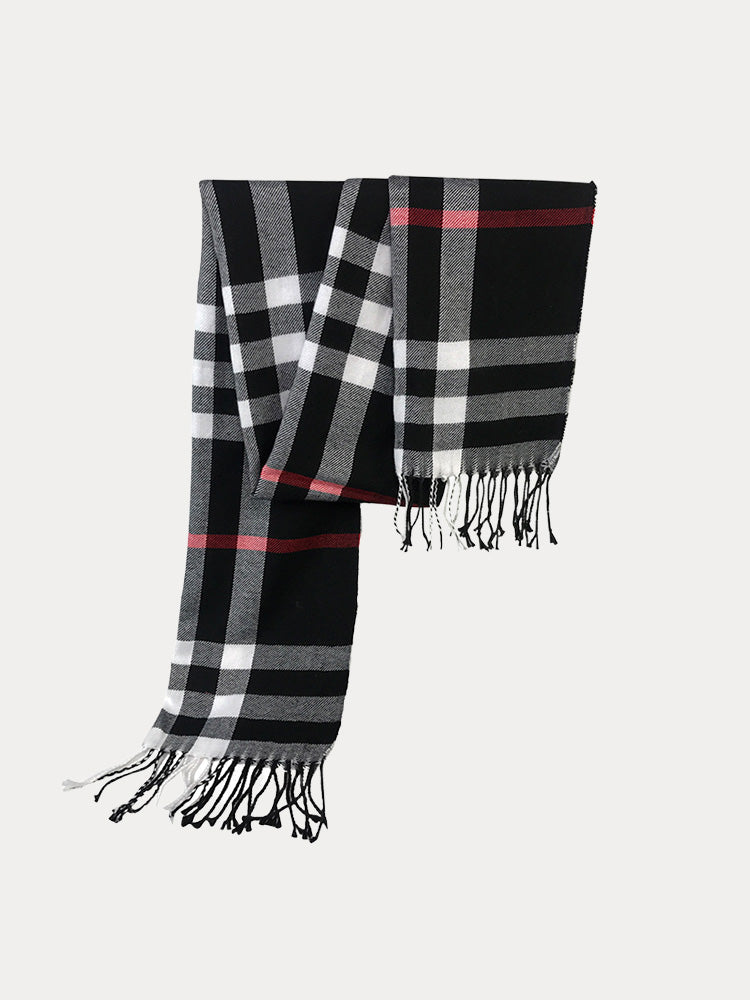 Women's Soft Plaid Tassel Scarf – Black