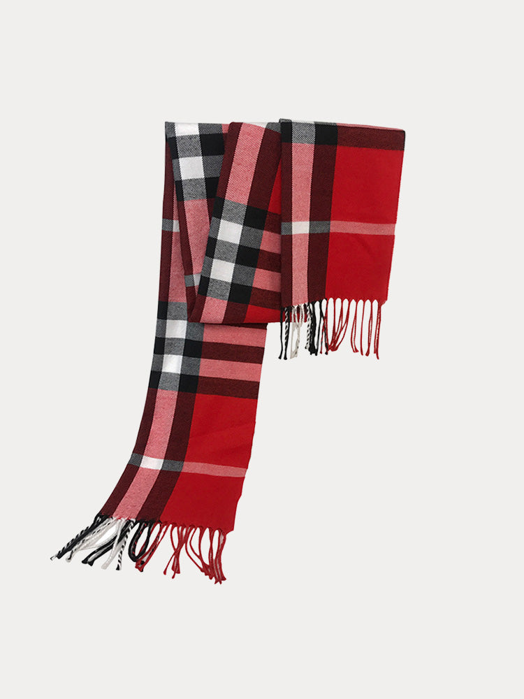Women's Soft Plaid Tassel Scarf – Red