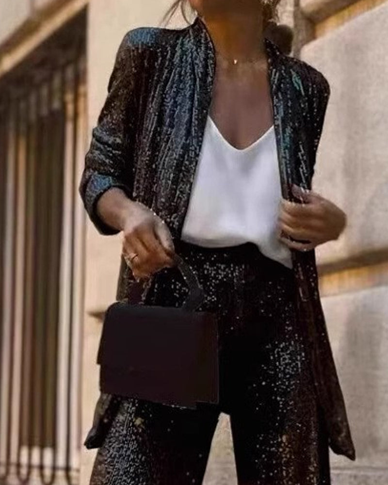 Women's Sequin Shimmering Cardigan – Black