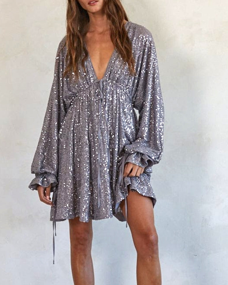 Women's Sequin Elegant Mini Dress – Gray