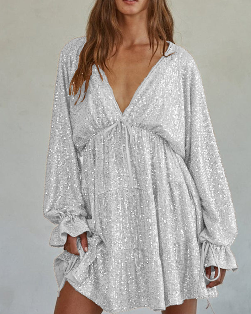 Women's Sequin Elegant Mini Dress – White