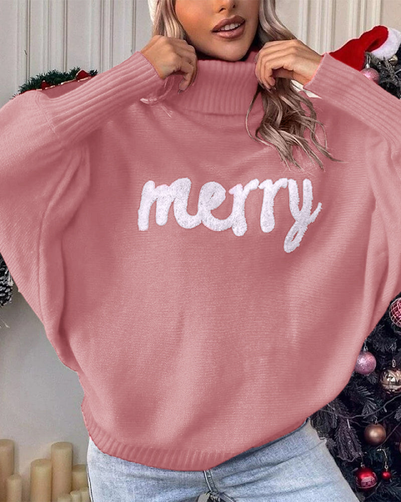 Women's Knit Batwing Turtleneck Sweater – Pink