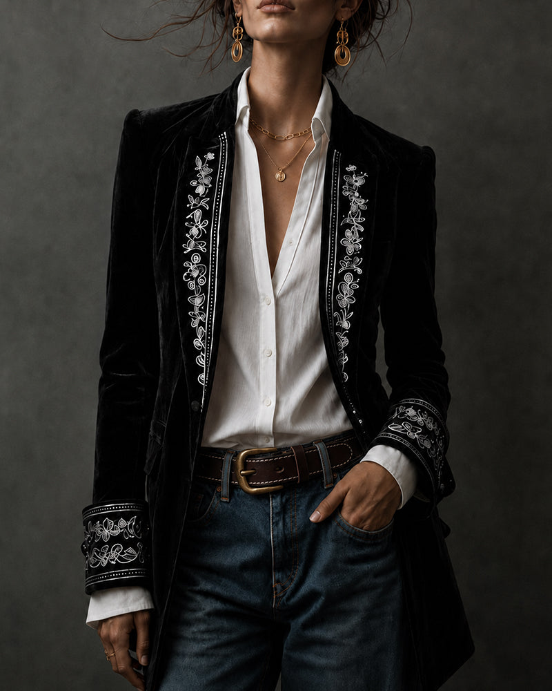 Women's Floral Velvet Blazer