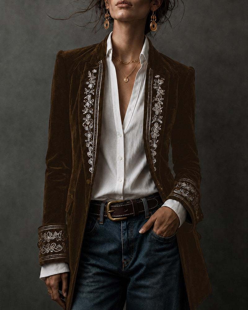 Women's Velvet Floral Blazer – Caramel