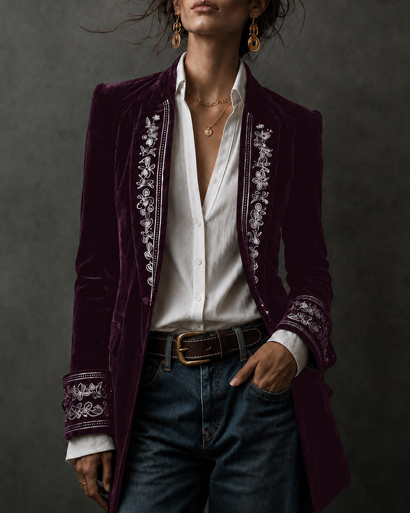 Women's Floral Velvet Blazer