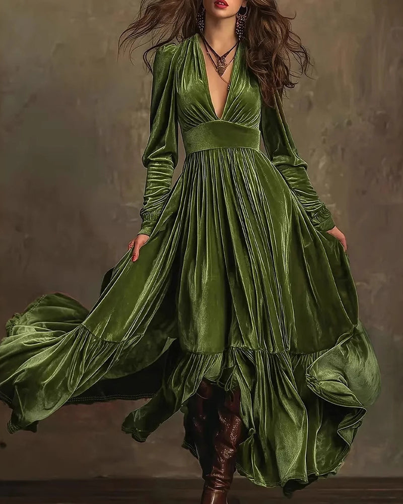 Women's Velvet Ruffled Maxi Party Dress