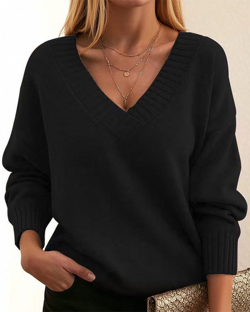 Women's Work Knit V-Neck Sweater – Relaxed Fit