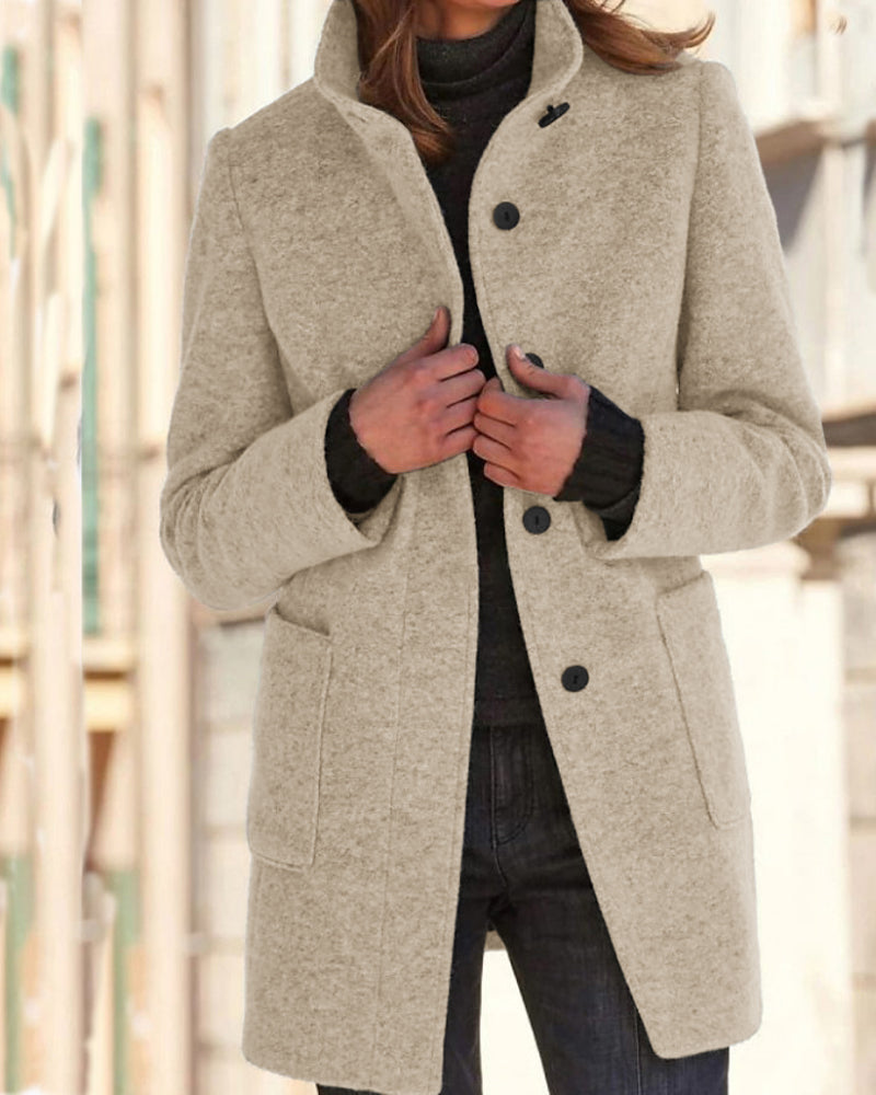 Women's Tweed Winter Coat with Stand Collar