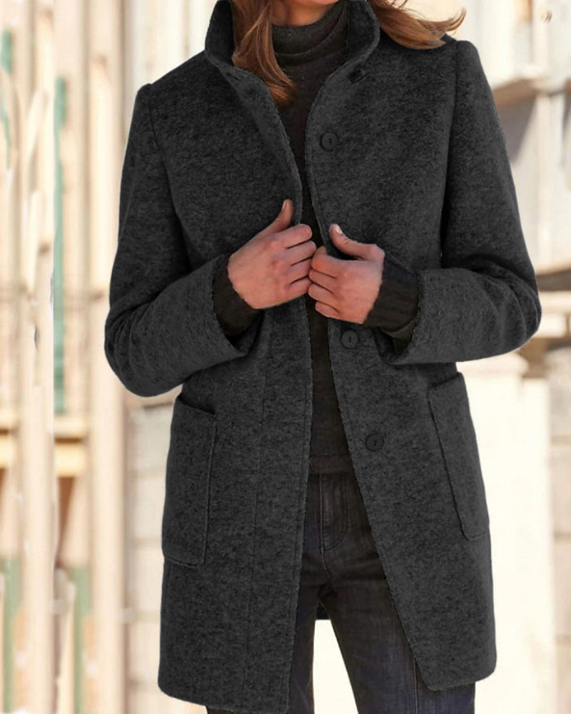 Women's Tweed Winter Coat with Stand Collar