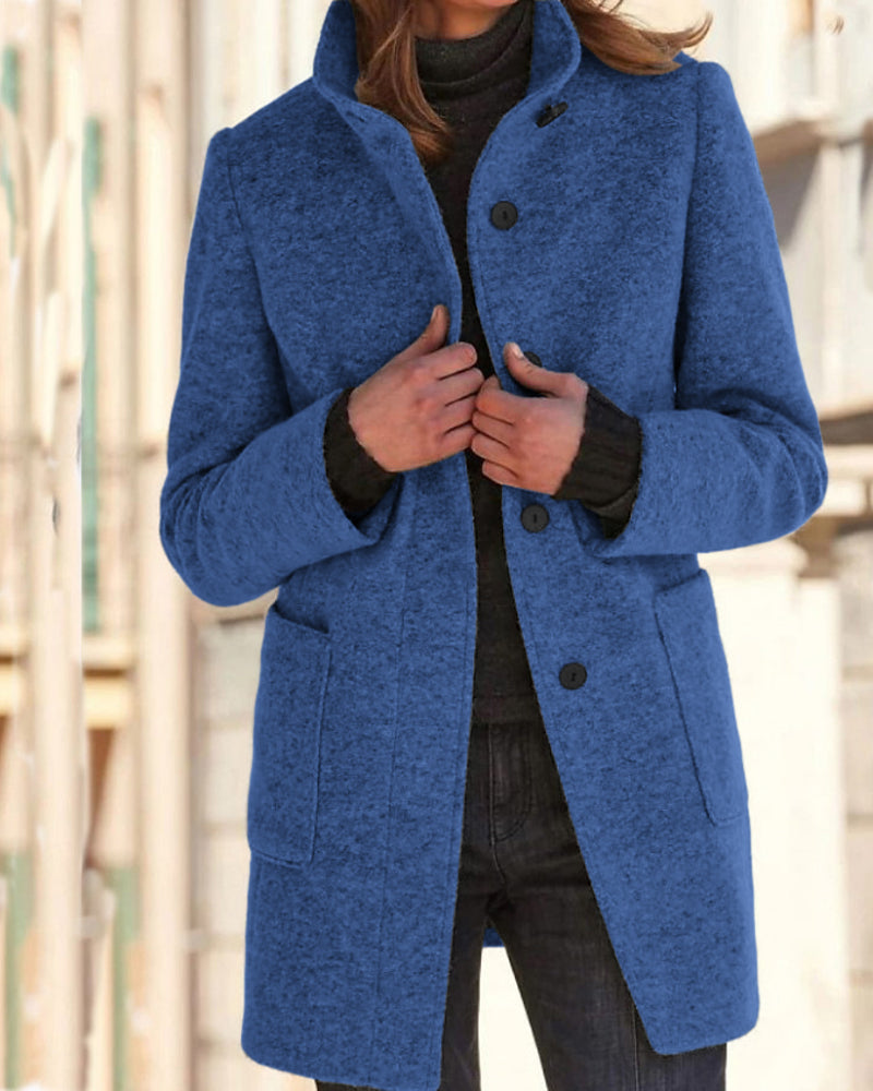 Women's Tweed Winter Coat with Stand Collar