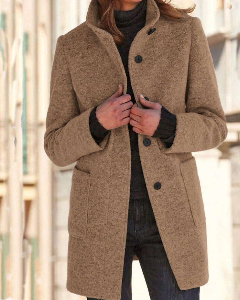 Women's Tweed Winter Coat with Stand Collar