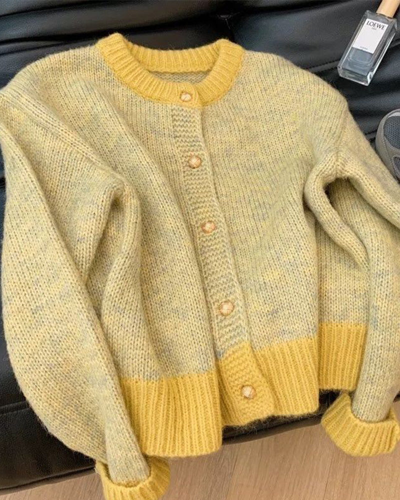 Women's Knit Relaxed-Fit Casual Cardigan – Yellow