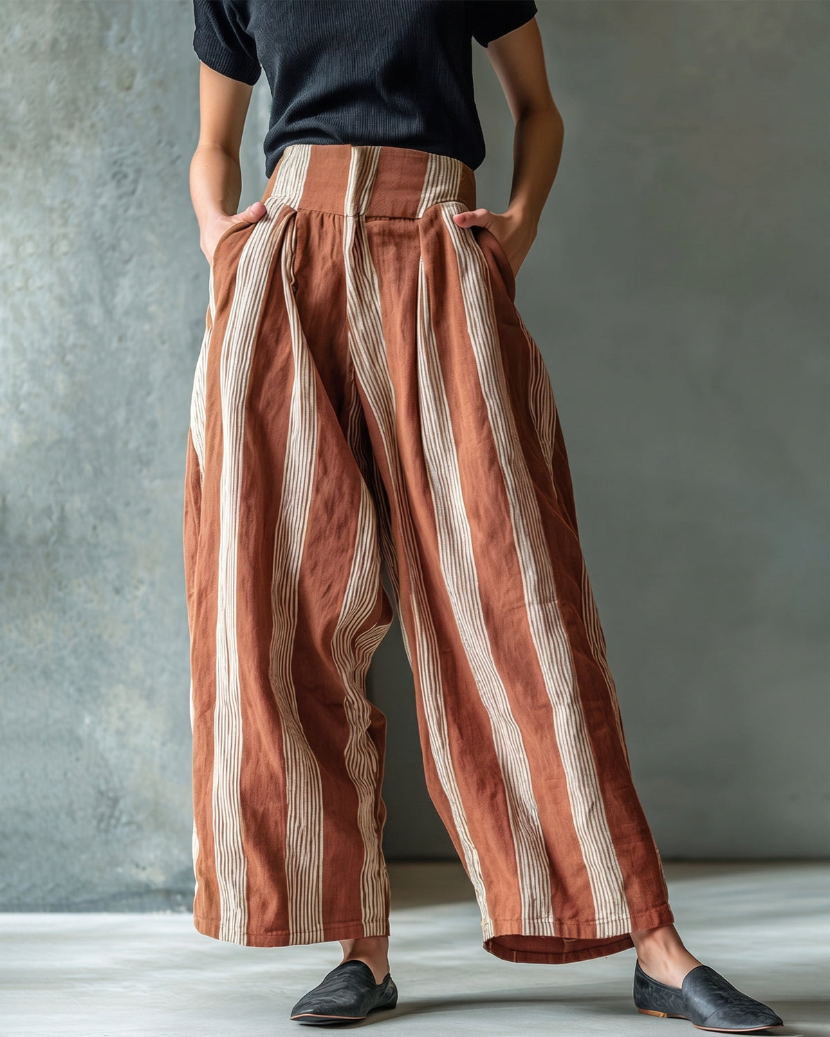 Women's Striped Casual Wide-Leg Trousers – detail