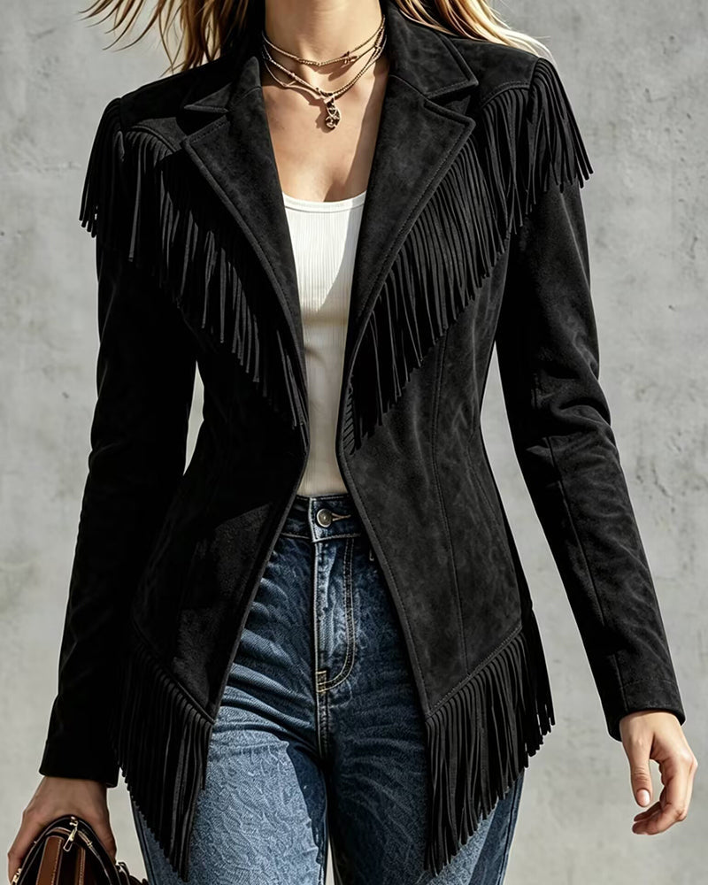 Women's Faux Suede Western Jacket – Army Green, Black, Coffee, Gray