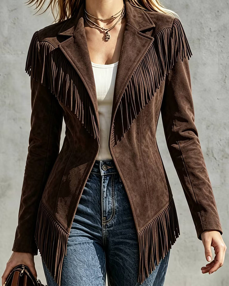 Women's Faux Suede Western Jacket – Army Green, Black, Coffee, Gray