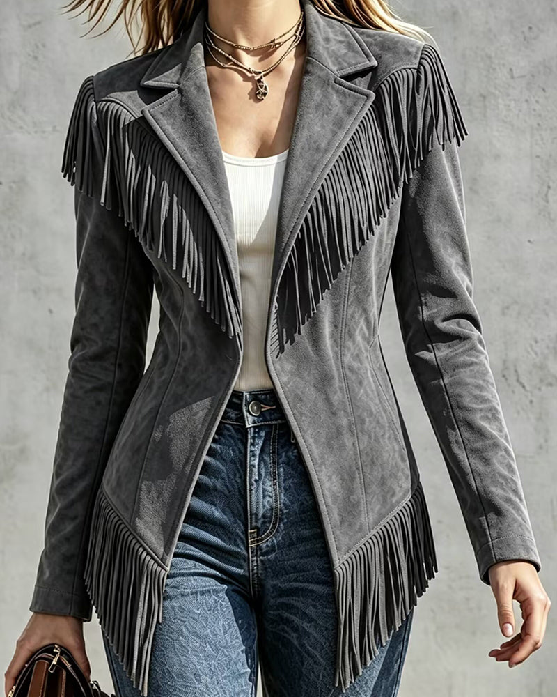 Women's Faux Suede Western Jacket – Army Green, Black, Coffee, Gray