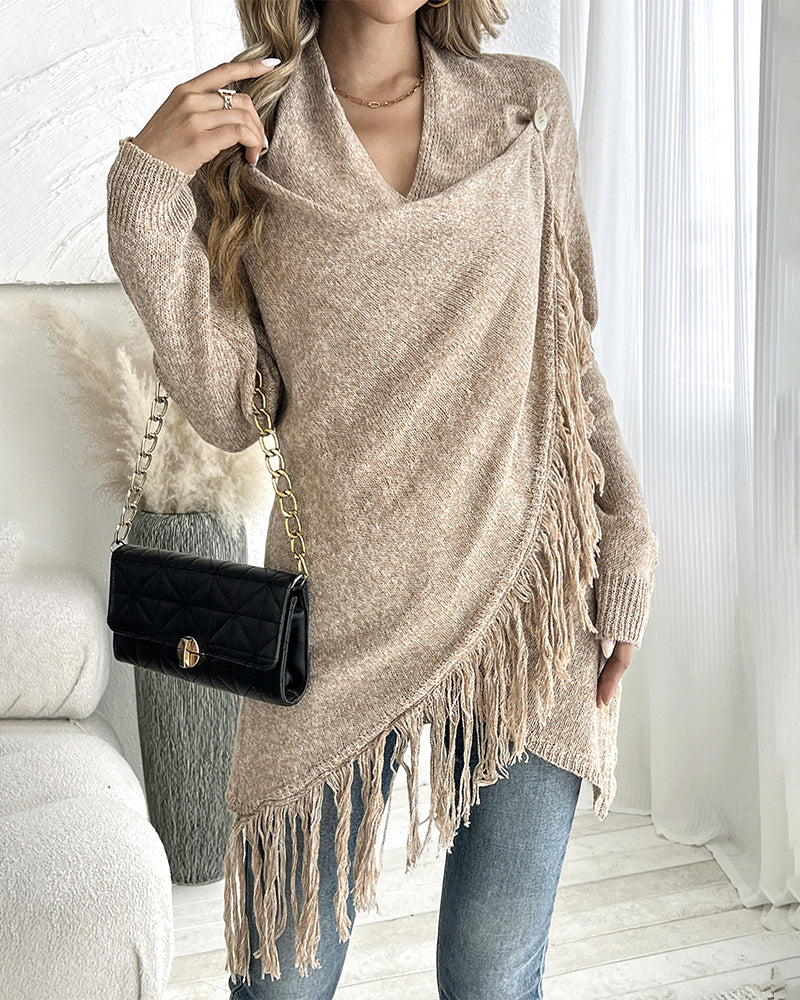 Women's Knit Wrap Asymmetric Fringe Cardigan – Khaki