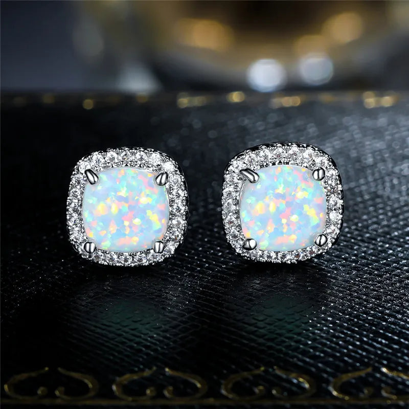 Elegant White Fire Opal Round Earrings for Women