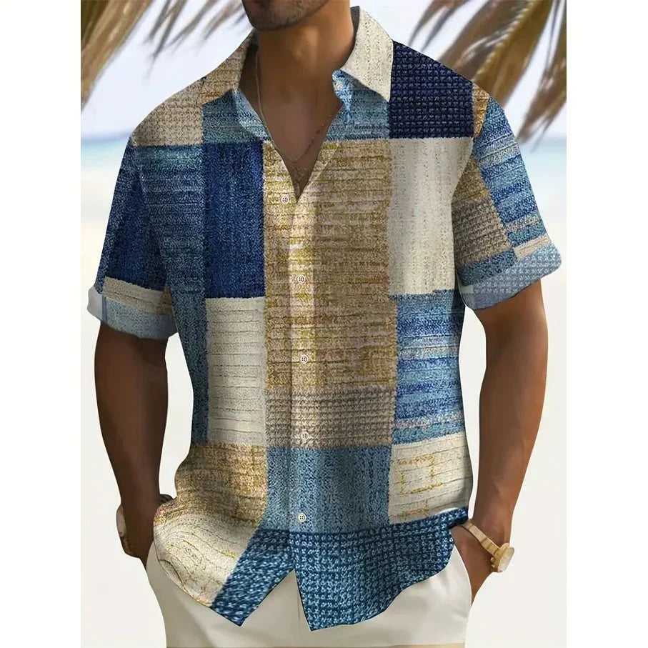 Retro Button-Down Shirt for Men, Plus Size