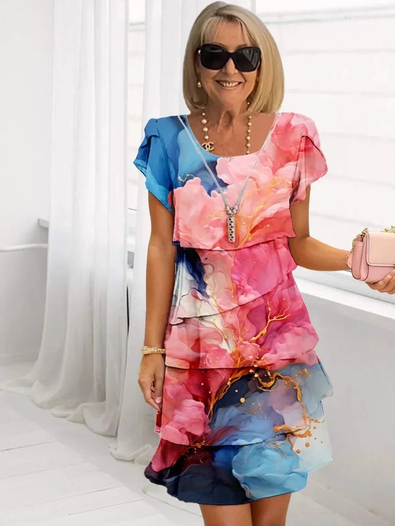 Floral Tiered Chiffon Dress for Women