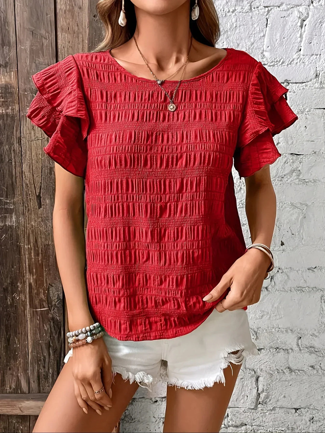 Women's Ruffle-Sleeve Textured Blouse