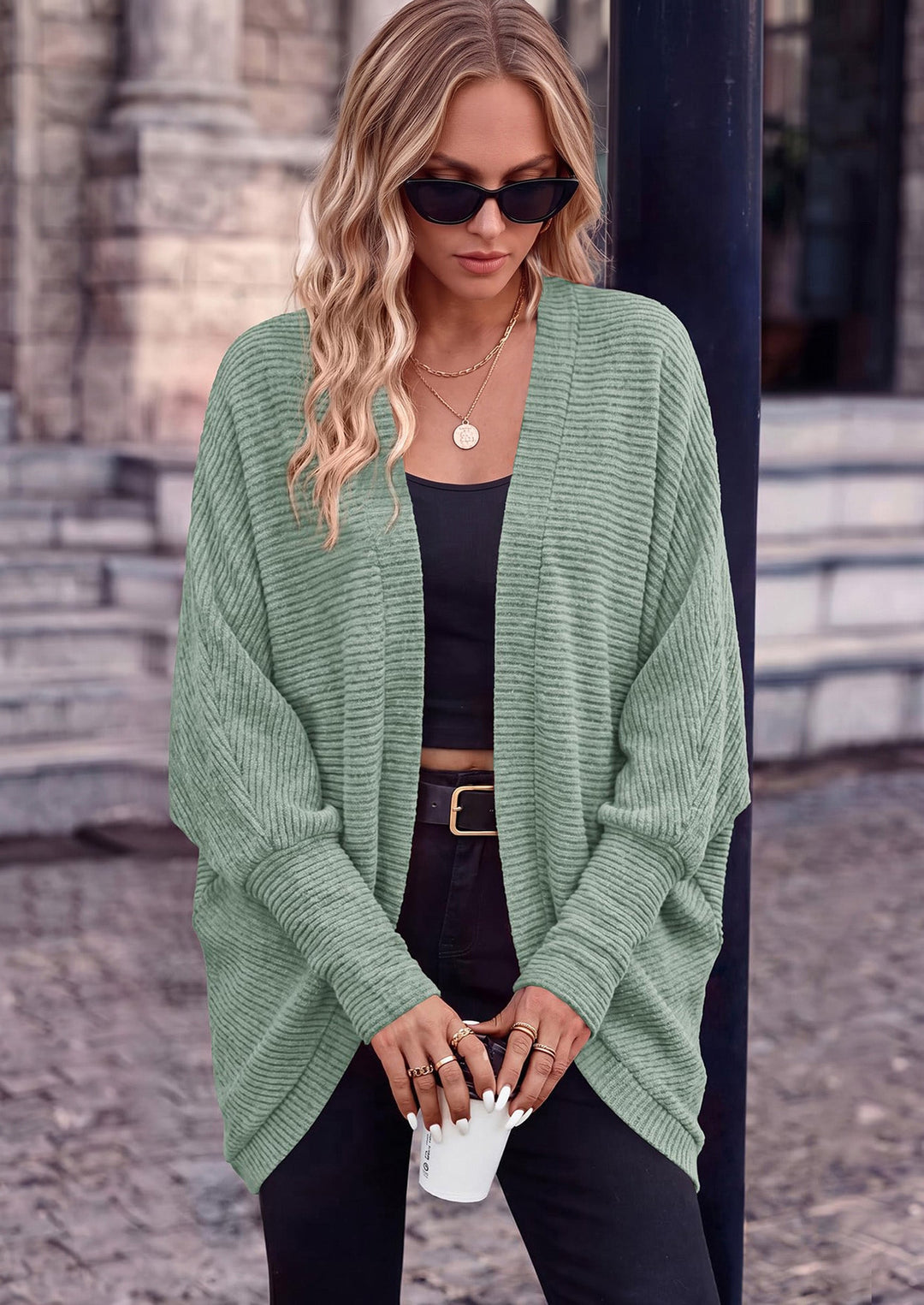 Women's Lightweight Long Sleeve Ribbed Knit Cardigan – Relaxed Fit