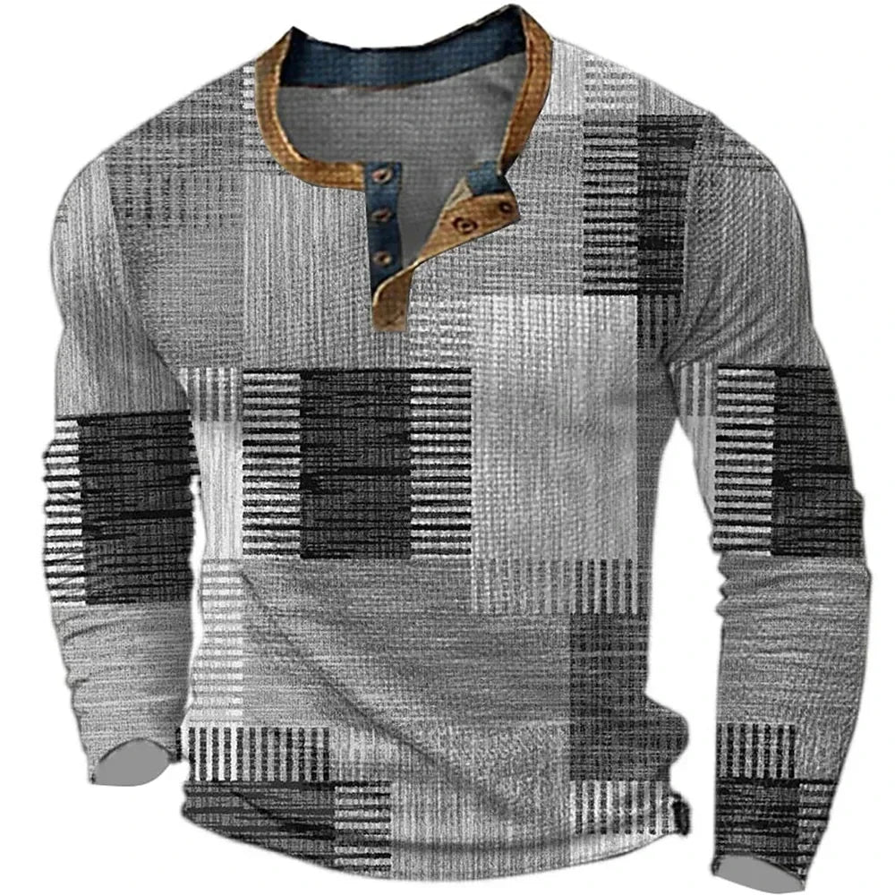 Multicolor Long Sleeve Shirt for Men, Plus Size