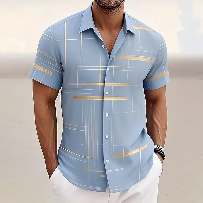 Line-Print Short Sleeve Shirt, Men's Modern Fit
