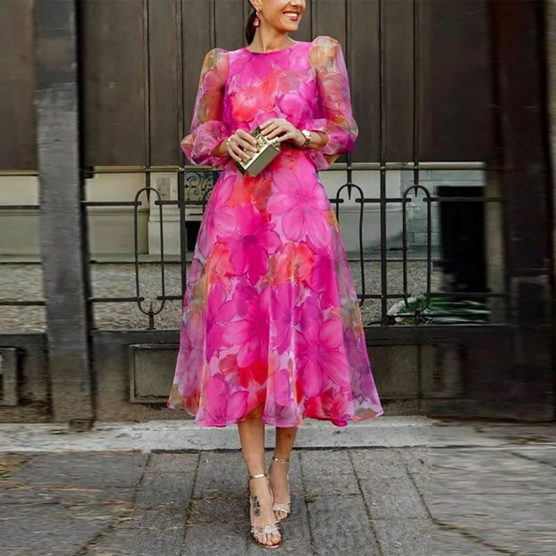 Floral Print Wedding Guest Midi Dress for Women