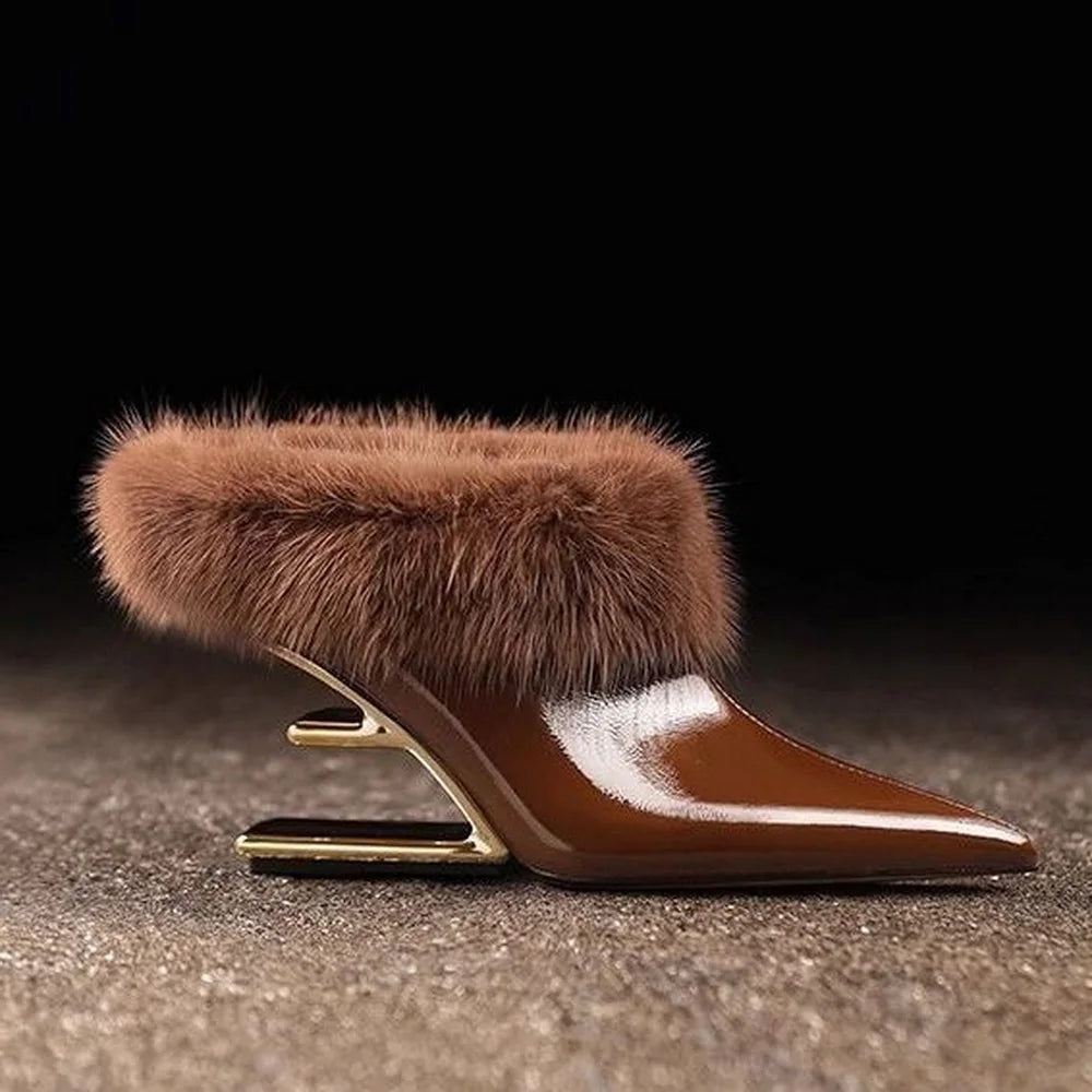 Furry Pointed Heels, Women's Elegant Fit