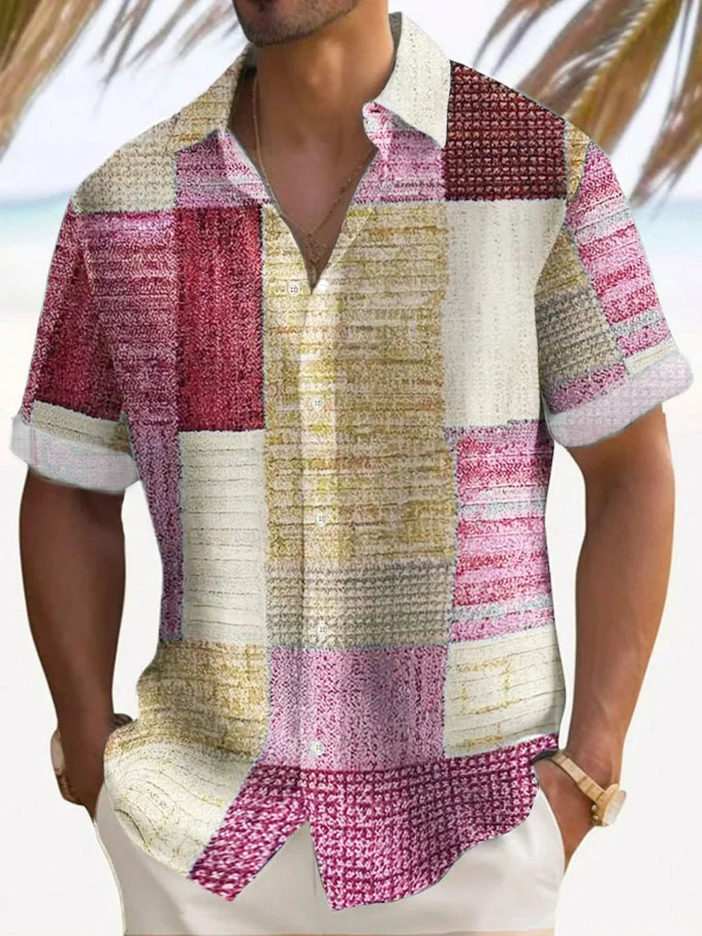 Retro Button-Down Shirt for Men, Plus Size