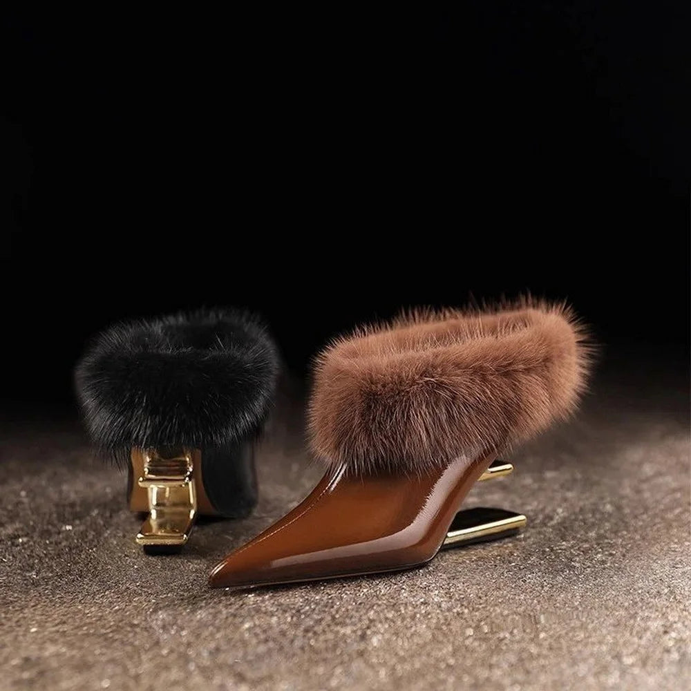 Furry Pointed Heels, Women's Elegant Fit