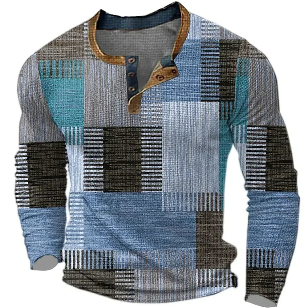 Multicolor Long Sleeve Shirt for Men, Plus Size