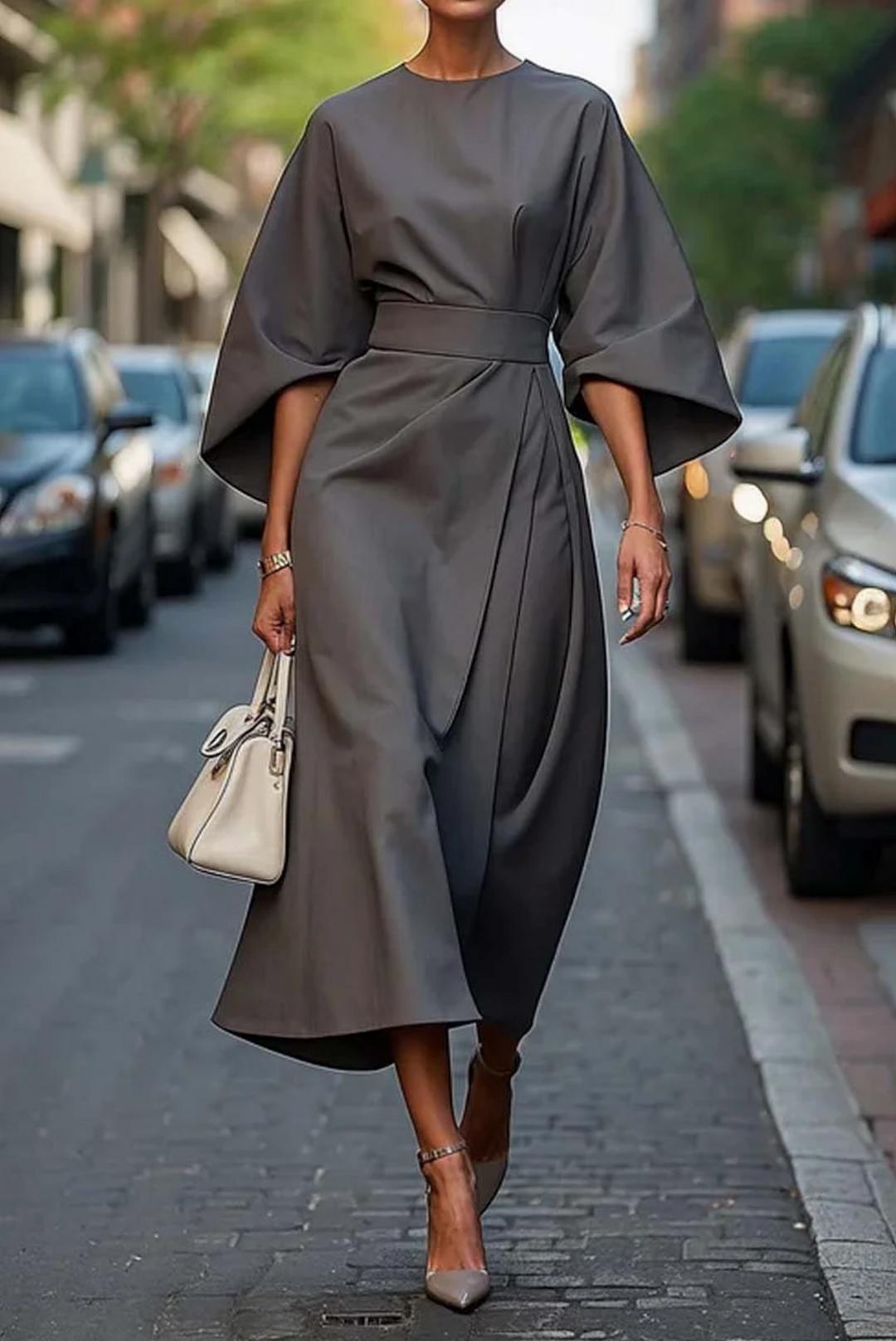 Ladies Elegant Lantern Sleeves Dress
