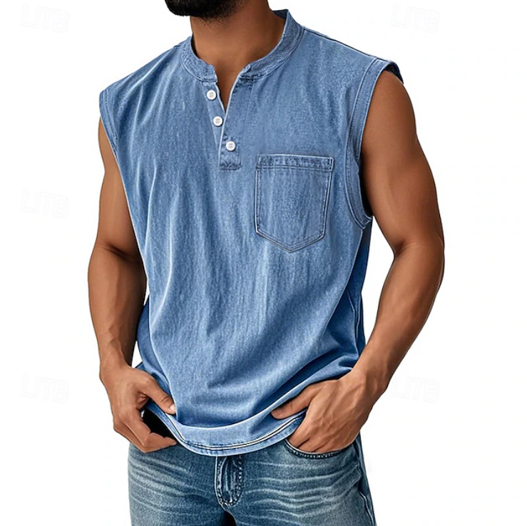 Casual Sleeveless Vintage Style Shirt for Men