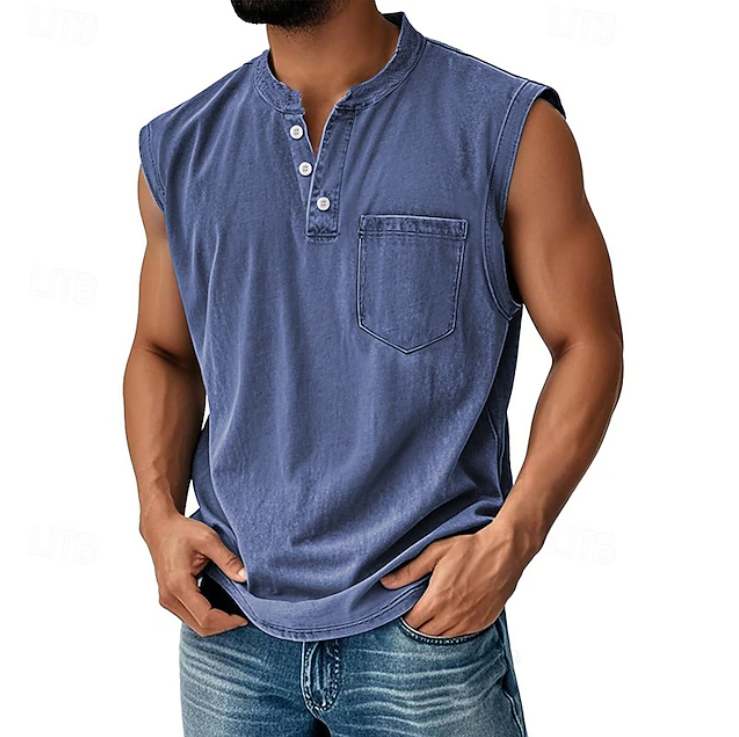 Casual Sleeveless Vintage Style Shirt for Men