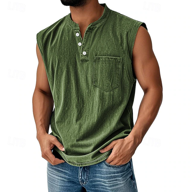 Casual Sleeveless Vintage Style Shirt for Men