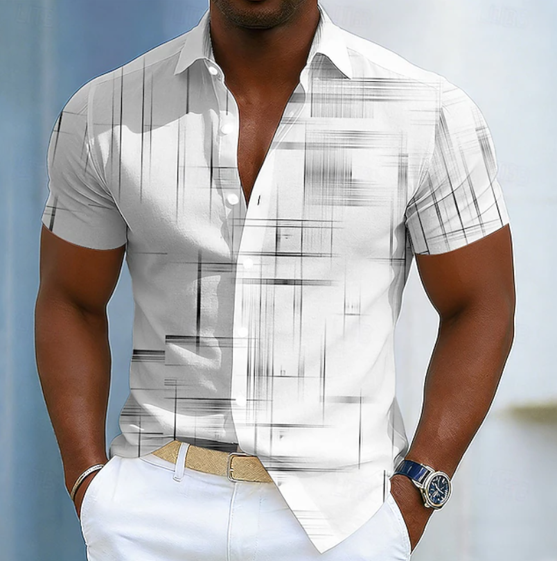 Short Sleeve Button Geometric Shirt for Men, Plus Size