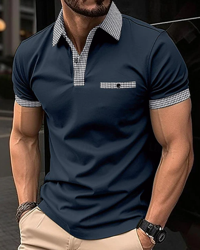 Classic Checkered Collar Polo Shirt for Men, Plus Size