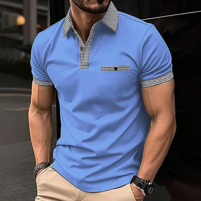Classic Checkered Collar Polo Shirt for Men, Plus Size