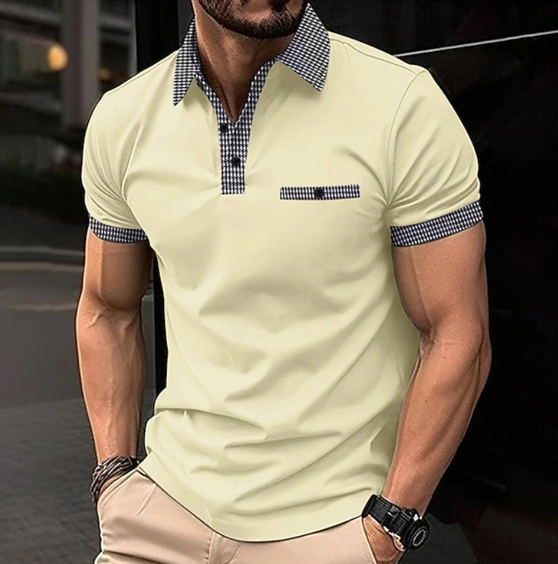 Classic Checkered Collar Polo Shirt for Men, Plus Size
