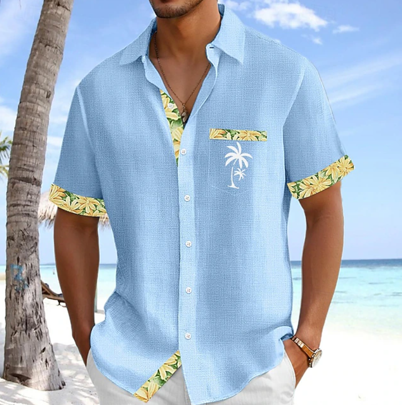 Tropical Relaxed Button Shirt for Men, Plus Size