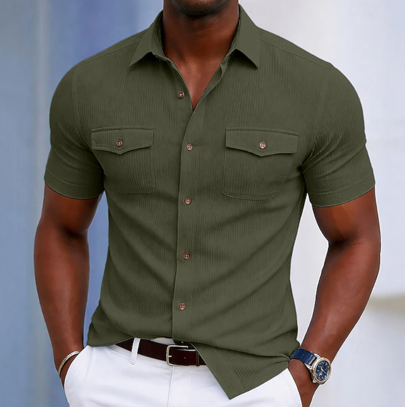 Tailored Pocket Button Shirt for Men, Plus Size